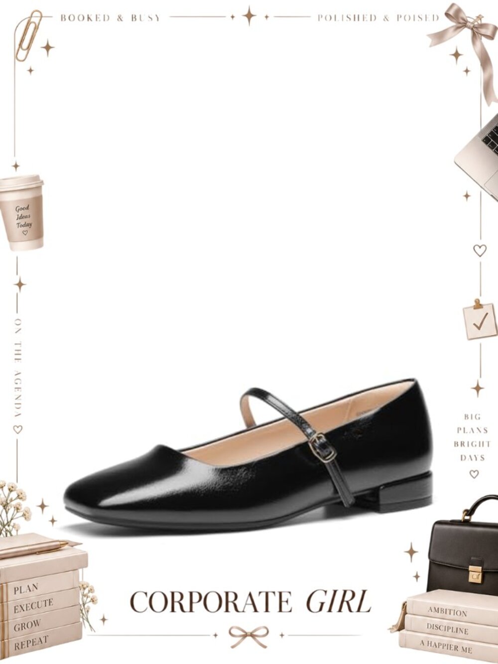 Women's Mary Jane Ballet Flats Faux Leather Square Toe Cushioned Insole Buckle